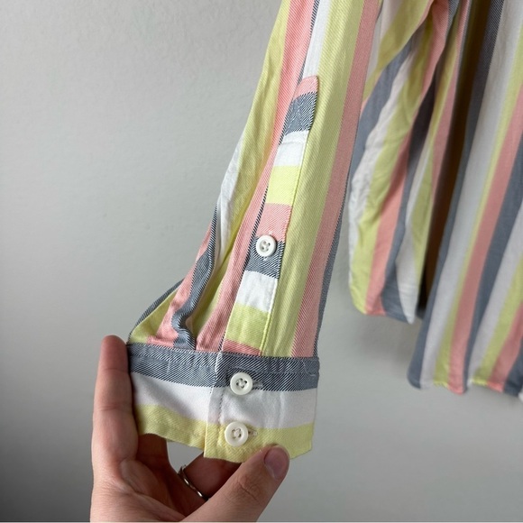Torrid Yellow Pink Gray Striped Lizzie Button Up Long Sleeve Top Size 4X - Picture 2 of 7
